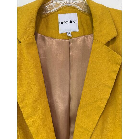 Unique21 Linen Blend One Button Casual Relaxed Boyfriend Blazer Size 8 Yellow - Picture 3 of 10